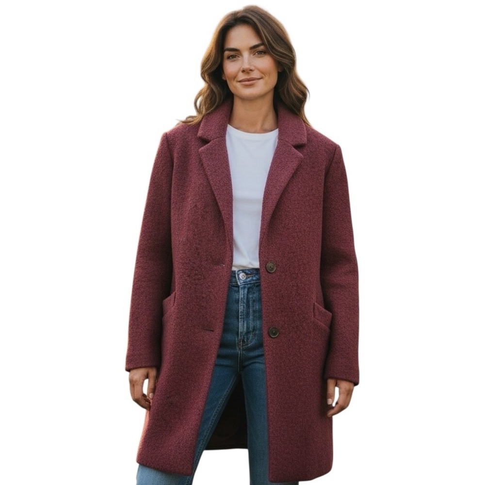 Marc New York Paige Bouclé Coat Burgundy Wool Blend Single Breasted Size 22